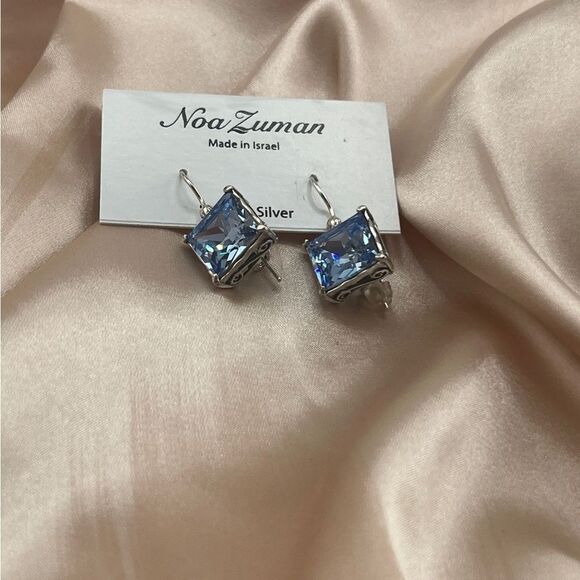 Sterling Silver Blue Square Drop Earrings - Picture 4 of 8